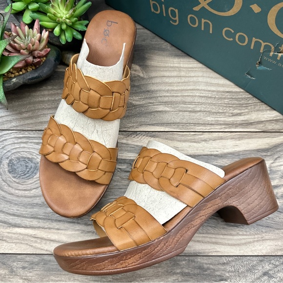 boc Shoes Nib Boc By Born Jillian Block Heel Double Strap Slide Sandal Pu Tan 9m Poshmark